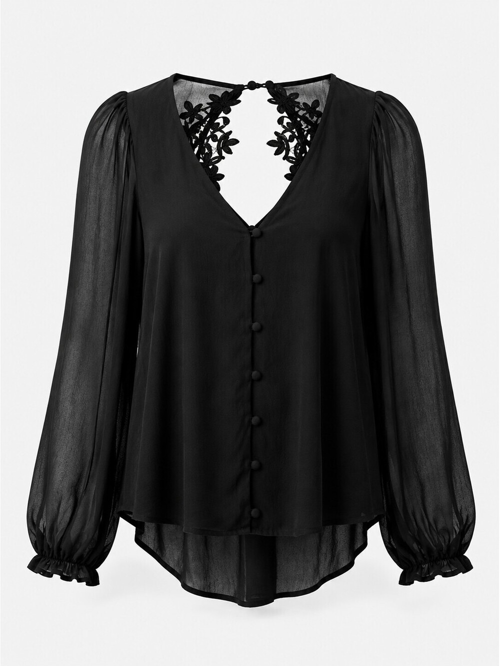 Blush Noir Black Lace Blouse M Sheer Open Back Romantic Goth Whimsigoth